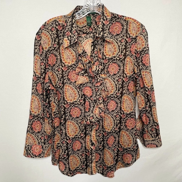 Ralph Lauren ~ Colorful Ruffled Print Blouse - Picture 7 of 11